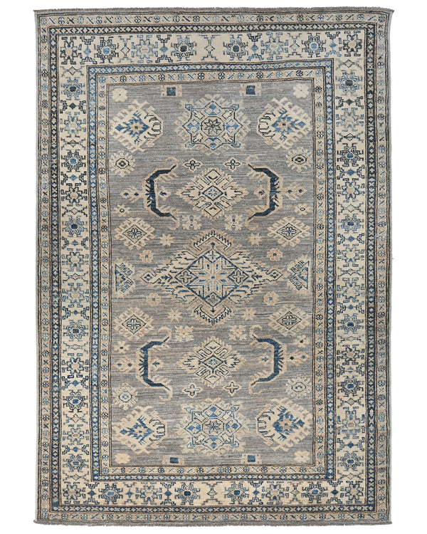 4x6 Kazak Gray Blue Afghan Hand Knotted Traditional Wool Area Rug